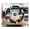 Winter Fleece Steering Wheel Cover Car - Soft Plush Black White Floral Design Universal Fit 38cm Diameter