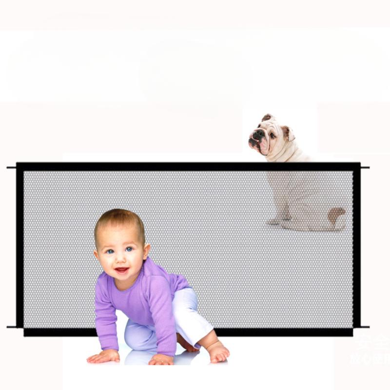 No Punching Pet Fences Dogs Folding Mesh Playpen Transparent Stairs Protective Door Breathable 4Pcs Hook Parts Safety Isolation