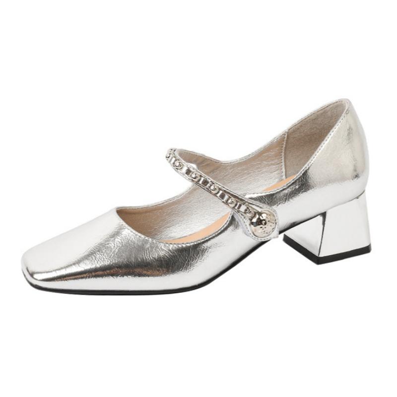 Fashion New Square Head Small Leather Women's Pumps 2025 Spring And Summer Elegant Shallow Mouth Vintage Soft Sole Single Shoes