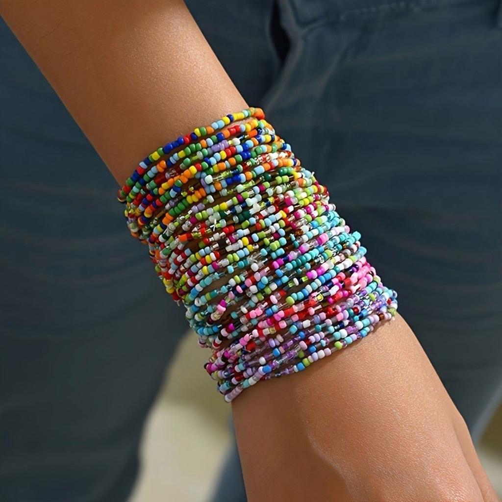 30pcs Beaded Anklets Bracelets for Women Girls Beach Bohemian Colorful Beads Ankle Bracelet Foot and Hand Chain