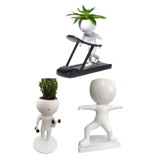 Unique Exercise Pose Flowerpot Creative Fitness Figure Flower Pot, Resin Succulents Pot with Treadmill Yoga And Decorative Plant Container for
