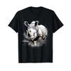 Rhino Drawing Animal Print Wildlife Safari Motif T Shirt Black Vintage Washed Fashion Top For Everyday Wear Comfortable