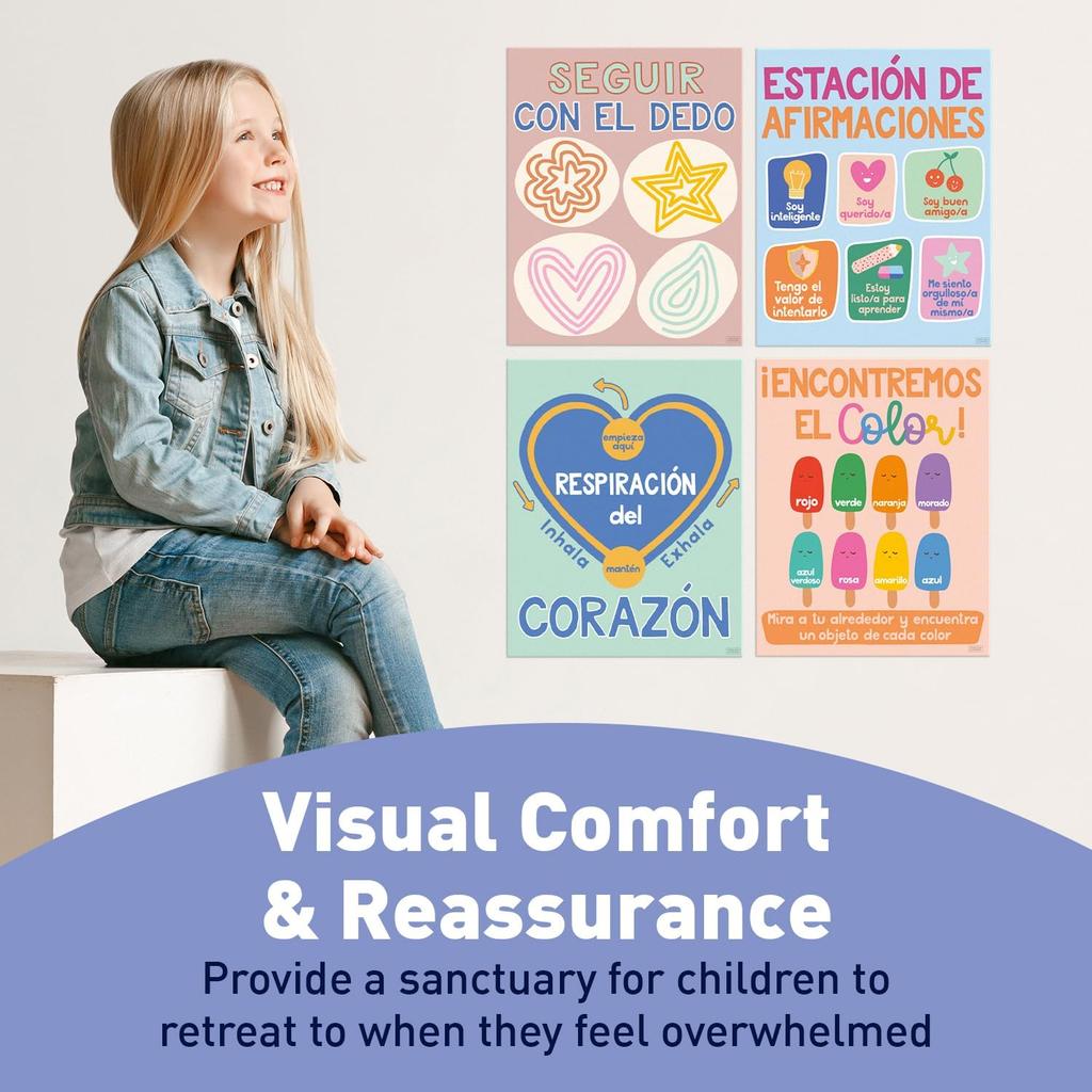 S&O Spanish Language Calming Corner Classroom Therapy Posters - Calm Down Corner Supplies - Feelings Chart - Emotions Chart for Kids - Spanish