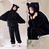 LAVASEON Winter Pajama Cute Animal Print with Bear Warm and Fun Open Thick Fleece Warm and Comfortable Loungewear for Fall and Winter Women's Set,