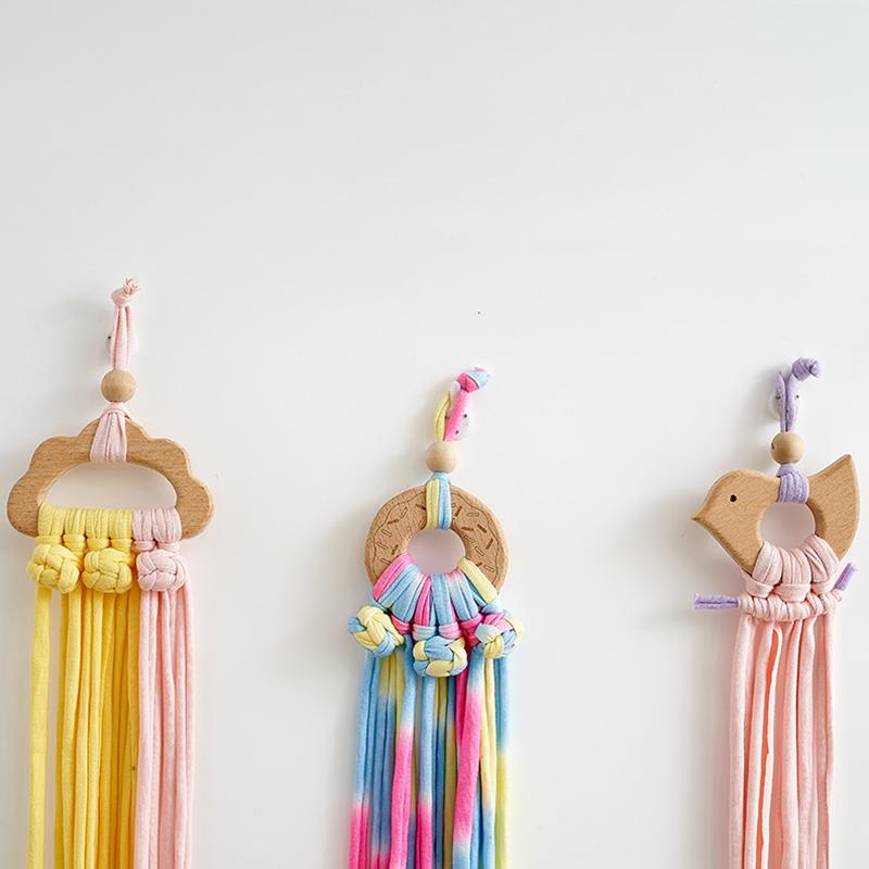 1Pc Wire Storage Pendant Strip Line Nordic Wind Woven Cartoon Wood Hairpin Finishing Wall Decoration