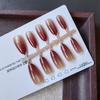 Luxury Wine Red Oval Medium Wearable Nude Gradient Aurora Nail Art Tips