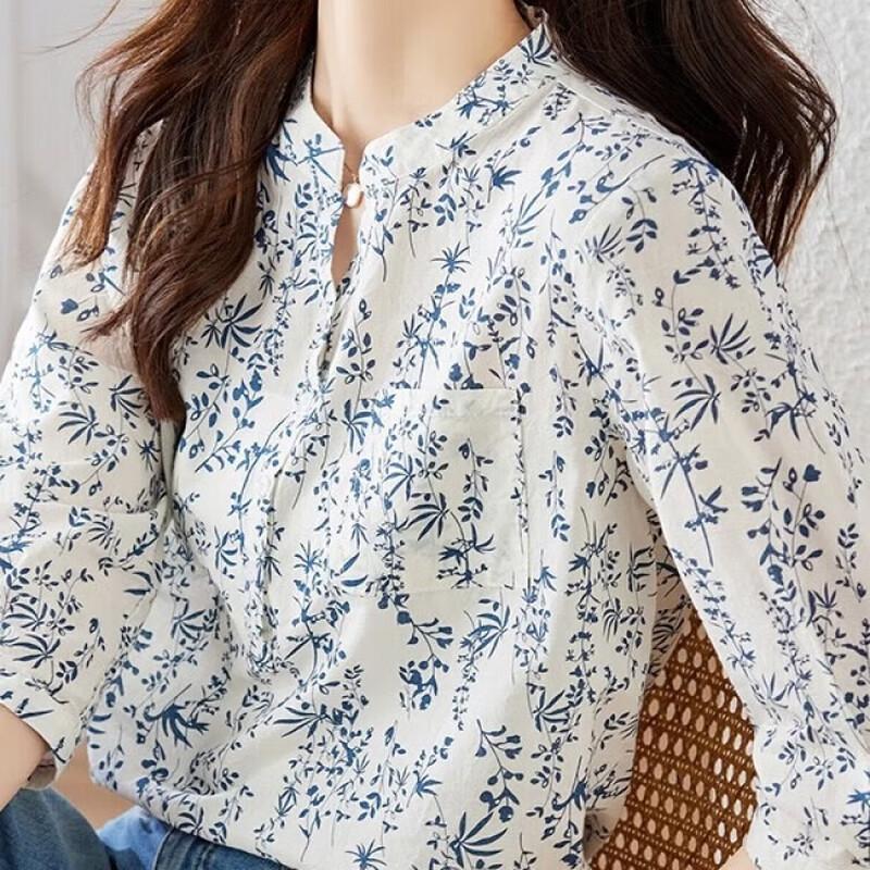 

La Chapelle Women s Chinoiserie Print Seven-Sleeve Blouse L