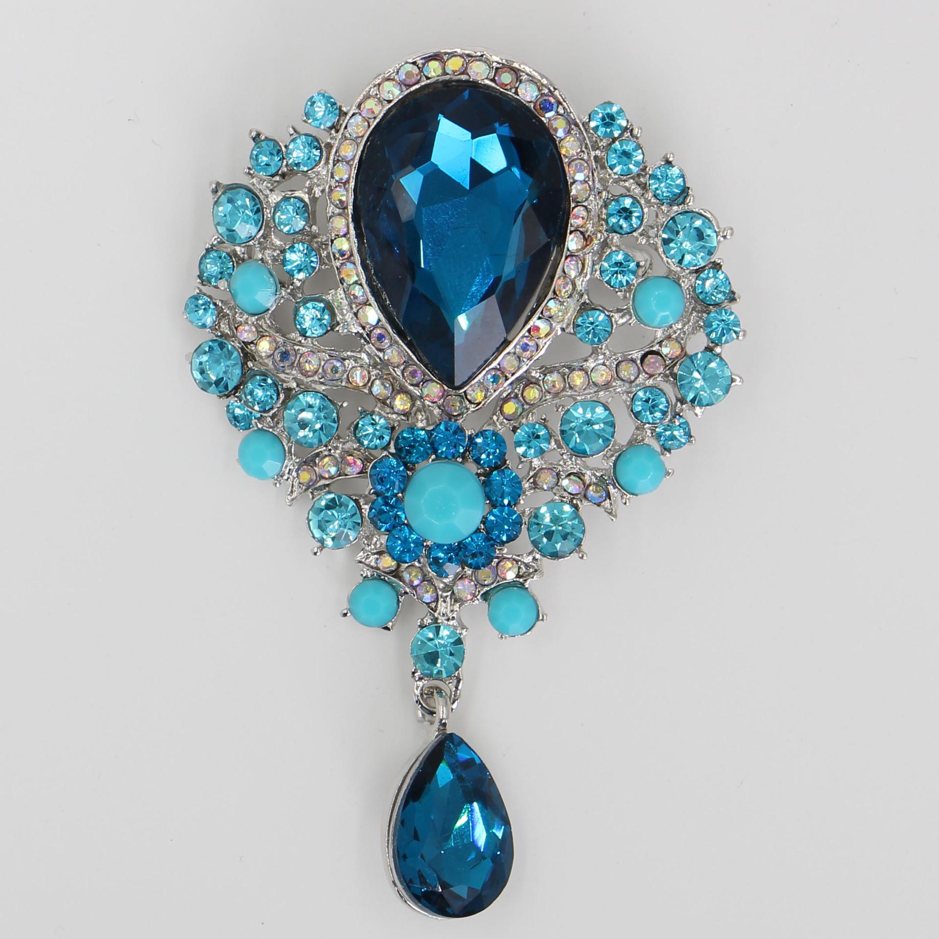 

DIEZI Luxury Gold Silver Color Crystal Flower Bridal Brooches for Wedding Women Party Rhinestone Bouquet Water Drop Brooch pins