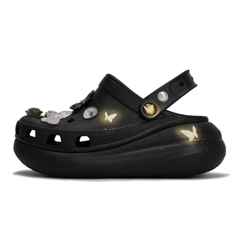 

Crocs Classic Clog REGO Hot Dog Golden Spirit Feather Spray Paint Butterfly Detachable Accessories Hole Shoes Unisex Black Gold 38-39