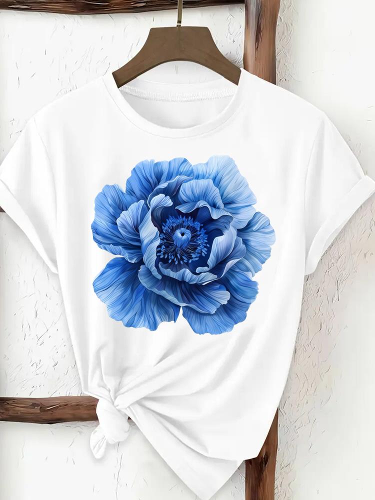 (Mărimea asiatică) Top tricou modă pentru femei trend acuarelă floare Îmbrăcăminte Tricou Femeie Imprimeu Feminin Mânecă Scurtă Tricouri Grafice