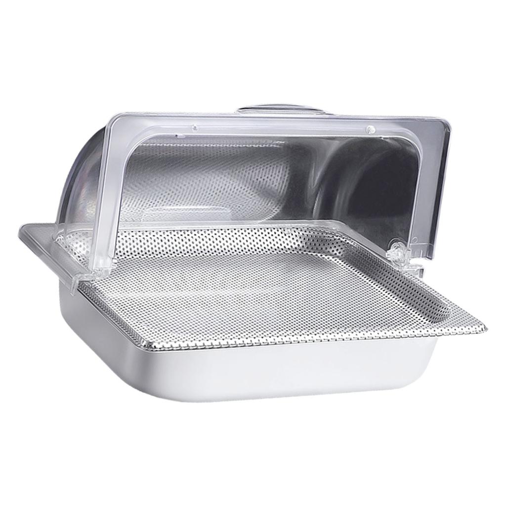 Sturdy Stainless Steel Buffet Serving Trays With Clear Roll Top Covers for Restaurant Kitchen Party Food Display