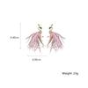 Korean Style Bird Drop Earrings for Women Pink Feather Rhinestone Dangle Earrings Fashion Zircon Accessories