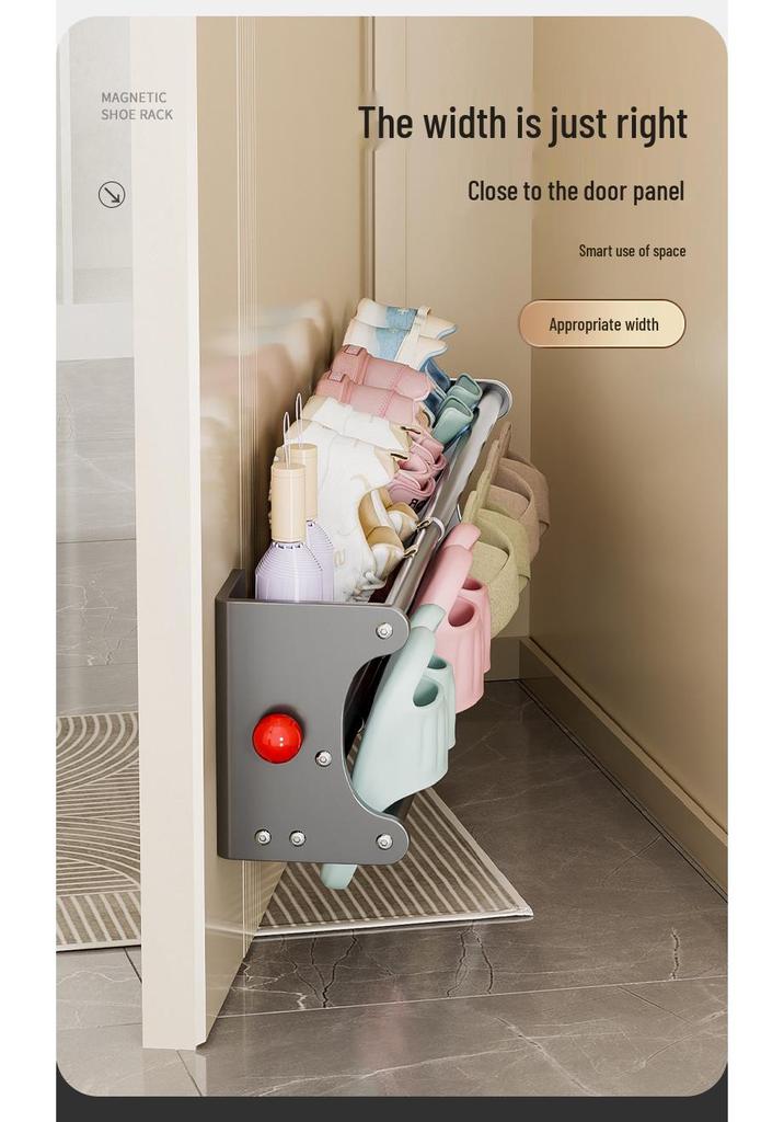 Retractable Magnetic Double-Layer Shoe Rack - Instant Suction, No Installation Needed, Ideal Entryway Organizer, New Model.