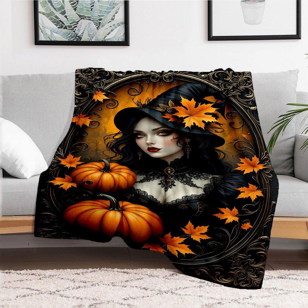 Halloween Witch Framed Art PrintBlanket Flannel Throw Blanket for Sofa, Bed, Travel, Camping, Office, Couch, Chair