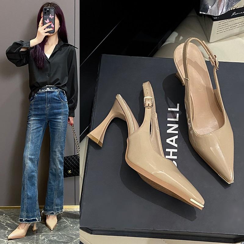 Fashion Summer 2025 New Women Black Fashion Sandals Woman Heels Pumps Sexy Pointed Toe Sandalias Female High Heels Shoes Women