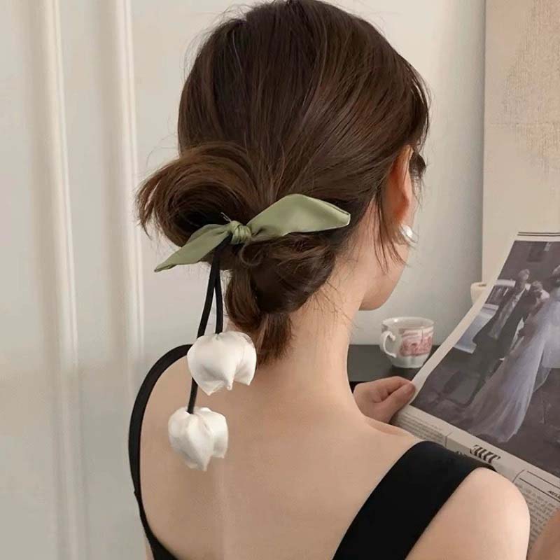 Nieuwe Zoete Bloem Olifant Roze Tulp Haar Touw voor Vrouwen Mode Strik Bloem Kwasten Haarband Accessoires Cadeaus