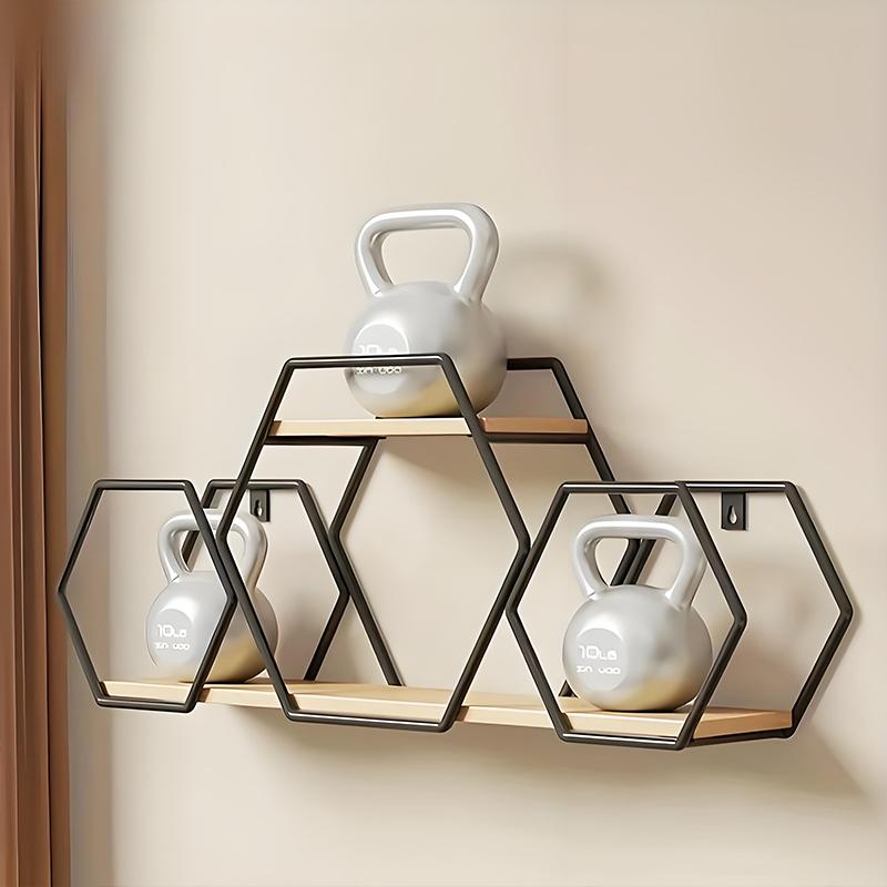 1PC Iron+Wood Space-Saving Wall-Mounted Durable No-Drill Easy-Install Storage Rack Decorative Shelf Easy-Install Wall Sturdy