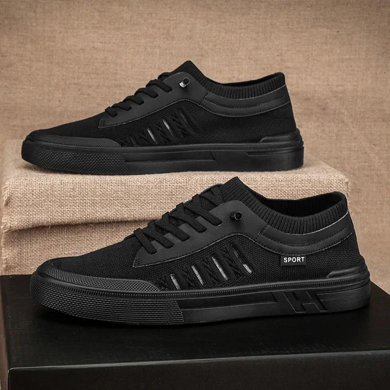

Summer Non-slip Flats Zapatillas Para Hombres Casual Sneakers Men Breathable Loafers Lightweight Round Head Solid Colour Casual 39 чорний