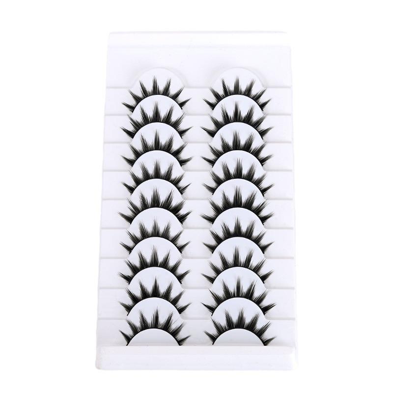 10 Pairs Pointed Tail Demon Comic False Eyelashes - Natural Look with Hard Stem