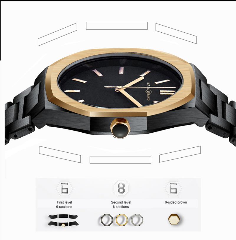 Hannah Martin Black Waterproof Watch with Japanese Miyota Movement and Polygonal Stainless Steel Bracelet.
