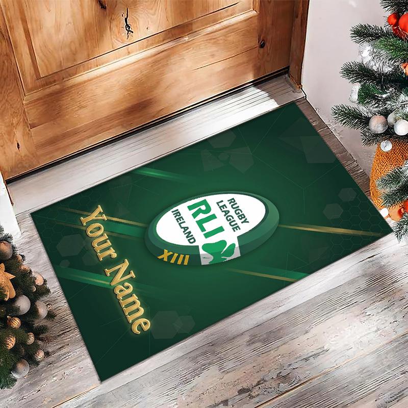 Ireland Rugby Crystal Velvet Rug, Custom Name Text Personalized Non‑Slip Floor Mat for Home Decor Gift