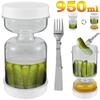 950ml Pickles Jar With Forks Olives Hourglass Jar Dry and Wet Dispenser Cucumber Container for Kitchen Juice Separator Tools