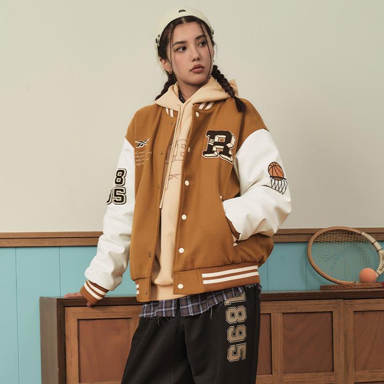 Reebok Letter Casual Stand Collar Warm Single-Breasted Loose Cotton Vintage Sports Jacket Unisex Jacket Brown 23FRC251UGBR