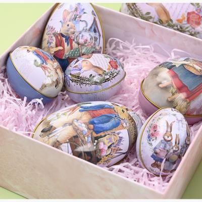 Metal Print Packaging Candy Box Egg Shape Metal Tin Cans Cartoon Tinplate Case  Happy Easter Decor
