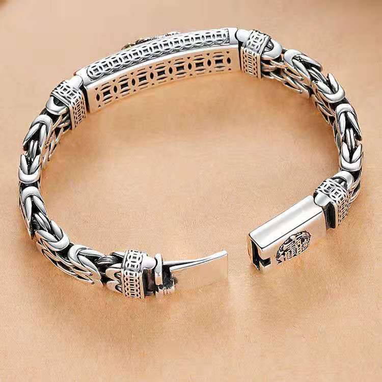 Double Chain Safe Tattoo Money Pixiu Bracelet Personality Popular Men's Fashion Silver Jewelry Sweet Cool Style 2026