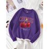 Felpa da Donna alla Moda Stampa Ciliegie Rosse Fresche Pullover Girocollo Pile Morbido Traspirante Felpa con Cappuccio Autunno Streetwear Femminile