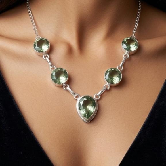 Collana in Argento Fatta a Mano con Pietra di Ametista Verde 16-18" Argento Sterling 925 Gioielli da Donna Regalo per Compleanno RN-3-14