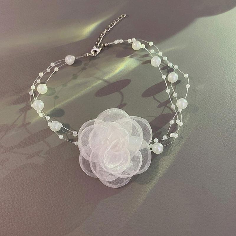 Elegant Multilayer Pearl Choker Necklace Vintage Lace Flower Chain Necklace For Women Fashion Wedding Jewelry Gift