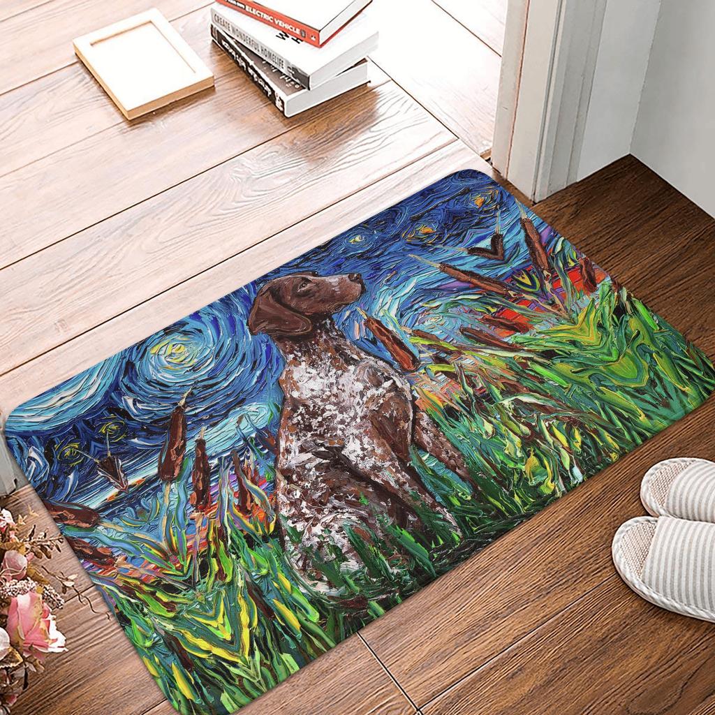 Retro Starry Night German Shorthair Pointer Doormat Anti-Slip Kitchen Bathroom Mat Garden Garage Door Floor Entrance Carpet Rug