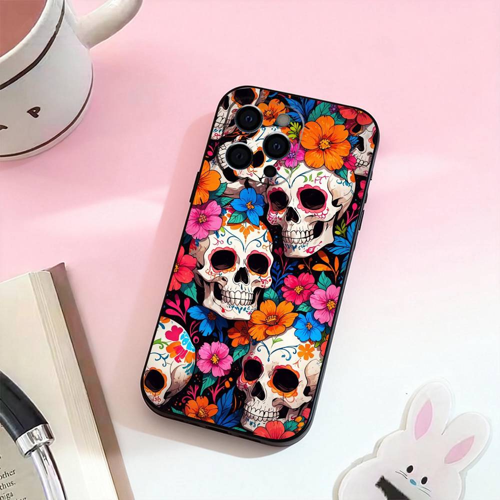 Mexican Catrina Skull  Phone Case For iPhone 17,16,15,14,13,12,11 Plus,Pro Max,Soft Silicone Black Cover
