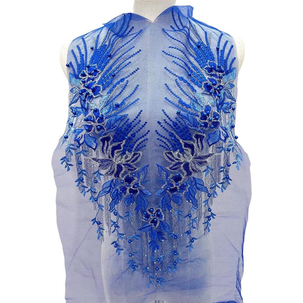 

Изысканные кружевные вышитые нашивки Элегантные нашивки для одежды Декоративная аппликация для одежды DIY рукоделие синий