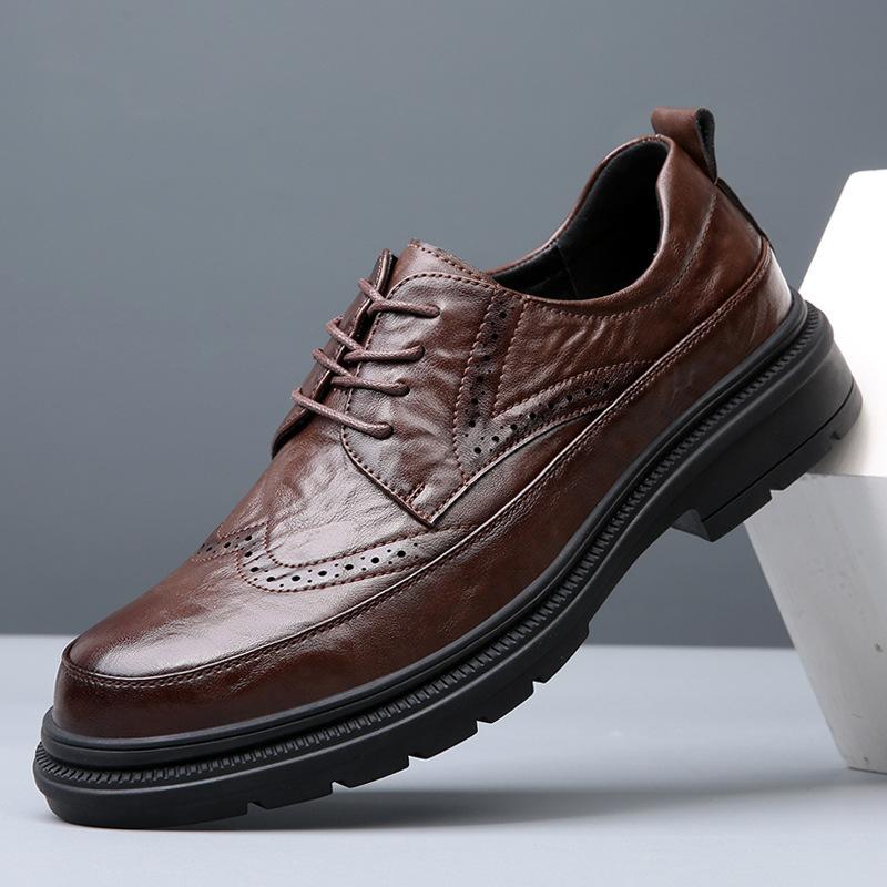 Brock leather shoes men's spring breathable leather men's shoes 2025 new versatile trend British business casual wedding shoes