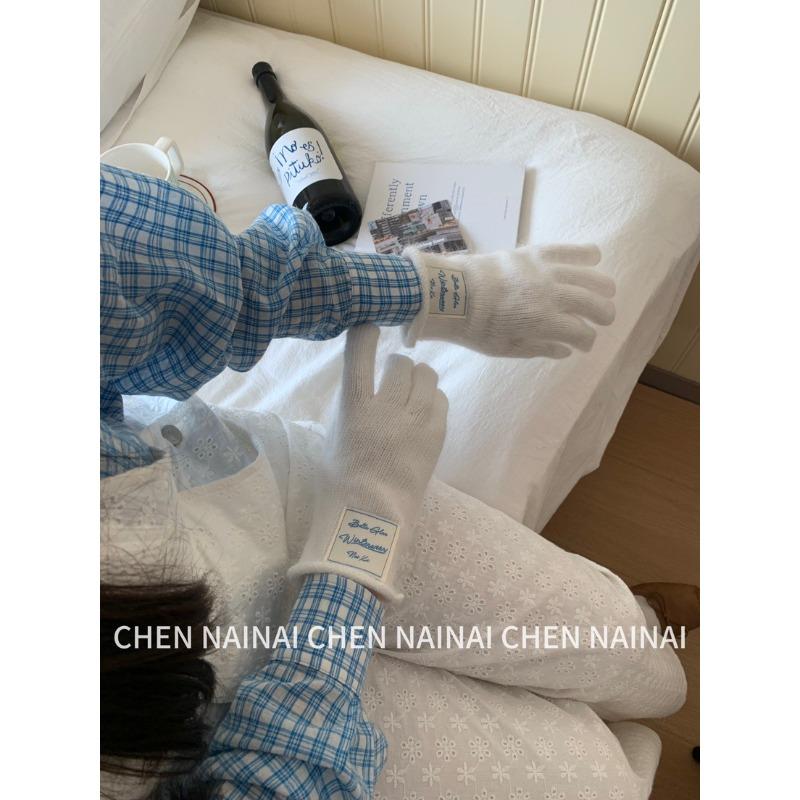 Rabbit Hair Blended Blue Wool Fingerless Gloves Solid Color Fresh Women Korean Autumn and Winter Warm Fingerless Gloves