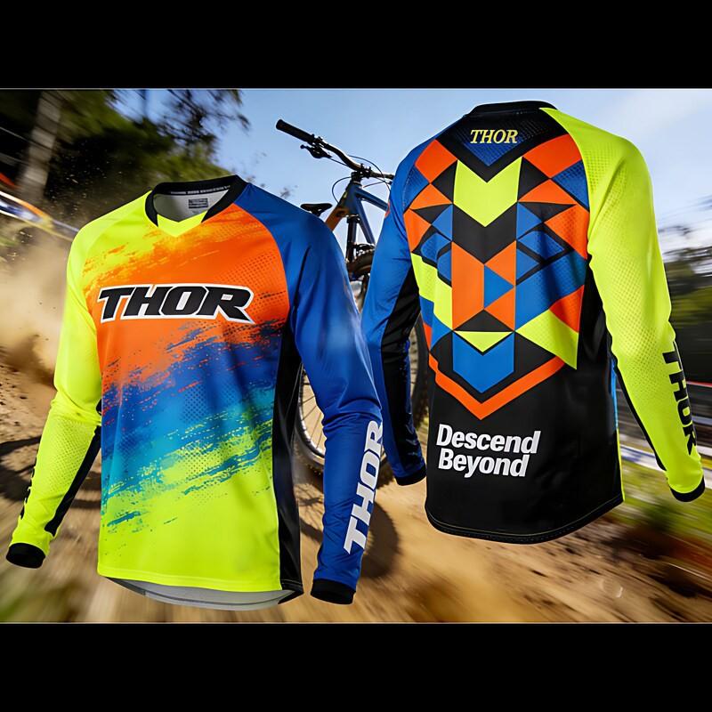 THOR Long Sleeve Mountain Bike Jersey Cycling Apparel Quick Dry Downhill Riding Shirt Men