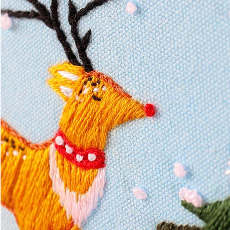 Christmas Pattern CrossStitch Kits Embroidery Starter DIY Kits with Embroidery Clothes Hoop Thread Needle for Beginner