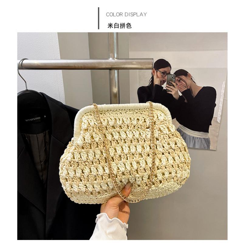Handwoven Bag Women's New Trendy Shoulder Bag Vacation Straw Bag Chain Crossbody Shell Bag
