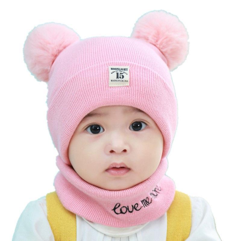 0-12 Months Baby Knitted Hat Scarf for Autumn and Winter Warmth
