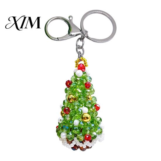 Handcrafted Keychain Handmade Christmas Beaded Keychain, Xmas Tree Wreath Gift Box Bell Key Ring Santa Keyring, Backpack Hanging Decor for Party