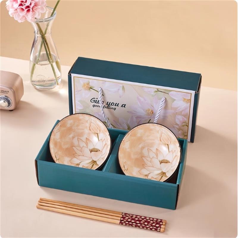 Camellia Ceramic Bowl & Chopstick Gift Set