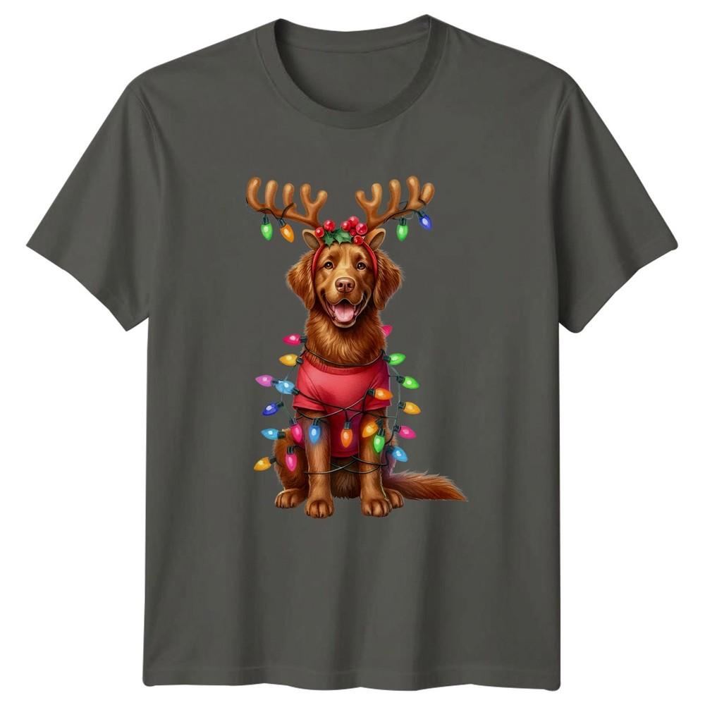Christmas Dog Reindeer Antlers Lights Holidays Unisexs Tee Unisexs Top Graphic S