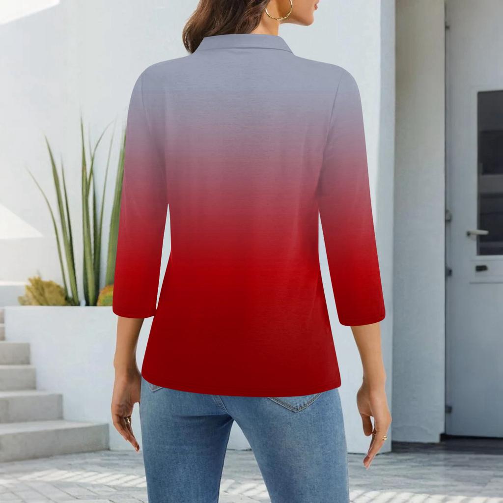 Damenmode Lässig Revers Kurz 3/4 Ärmel Print Hemd Damen Knopfleiste Oberteile