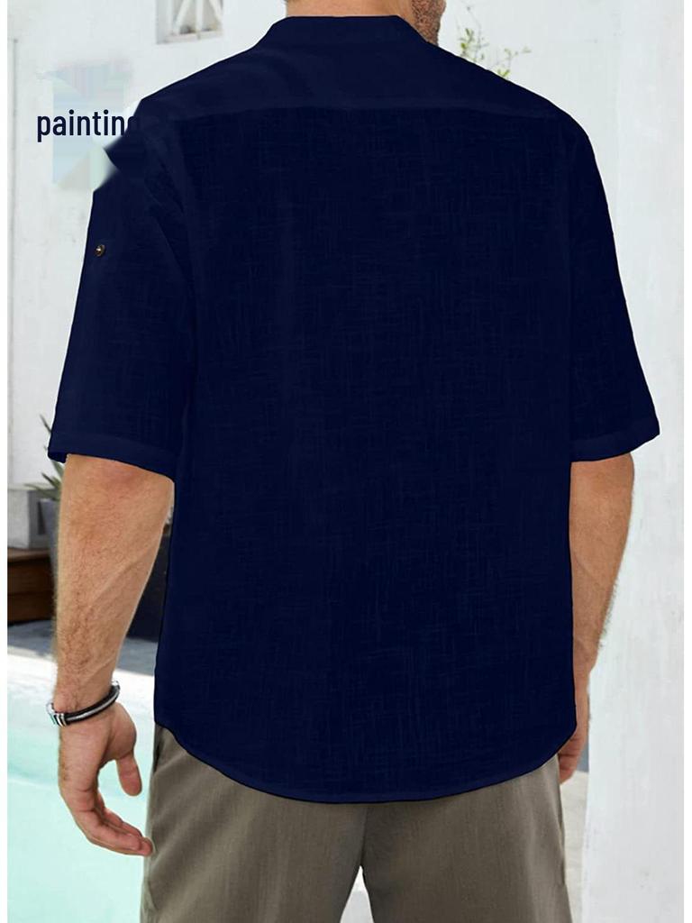 2023 Men's Mid-Sleeve Casual Linen Shirt: Comfortable European & American Style