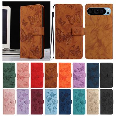 Leather Phone Case For Google Pixel 10A 9A 8A 7A 6A Google Pixel 10 9 8 7 6 Pro Butterfly Embossing Print Card Slot Wallet Cover