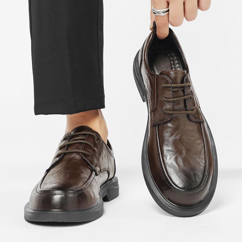 Fashion Men Business Dating Male Shoes Classic Retro Round Head Mens Shoes Casual Breathable Driving Oxford Genuine Leather Party Shoes