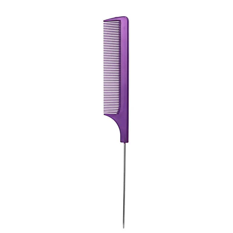1pc Solid  Steel Needle Pointed Tail Comb Styling Comb Heat Resistant Anti-Static Tail Curved Parting Comb Barber Accessories