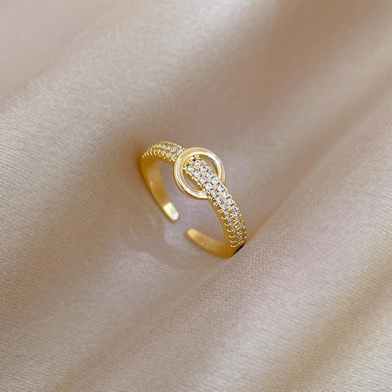 Real Gold Ring Light Luxury Full Diamond Ring Opening Adjustable Simple Jewelry Japanese Ring Couple Ring